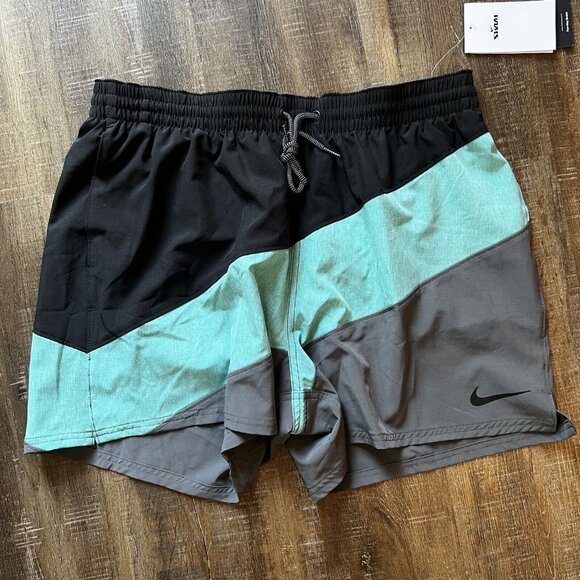 Nike Swim Shorts XL Mens Teal Black Trunk $64 - Picture 1 of 8